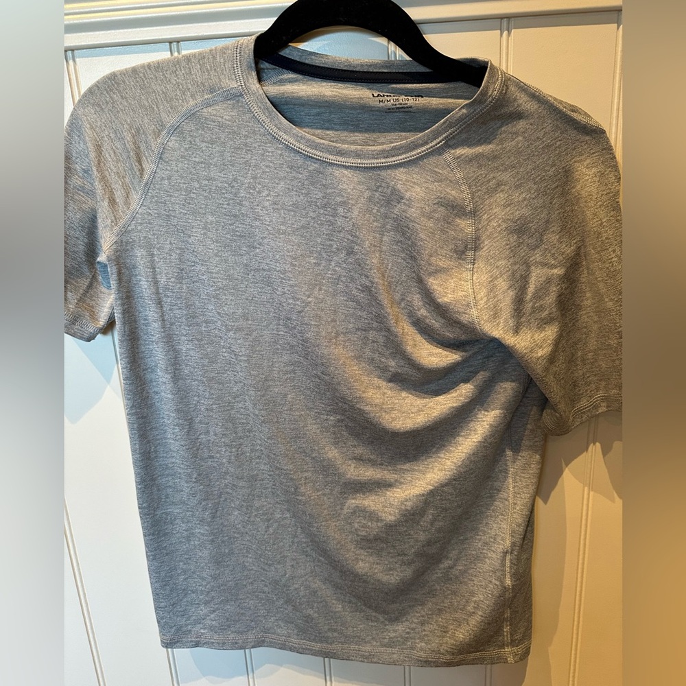 LANDS END Boys Size 10/12 Medium Youth Grey Short Sleeve Tee Shirt